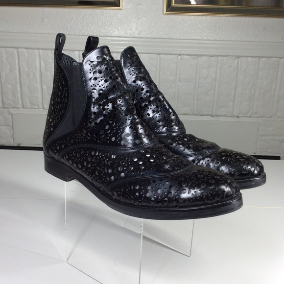 Alaia Laser Cut Black Leather Ankle Boots